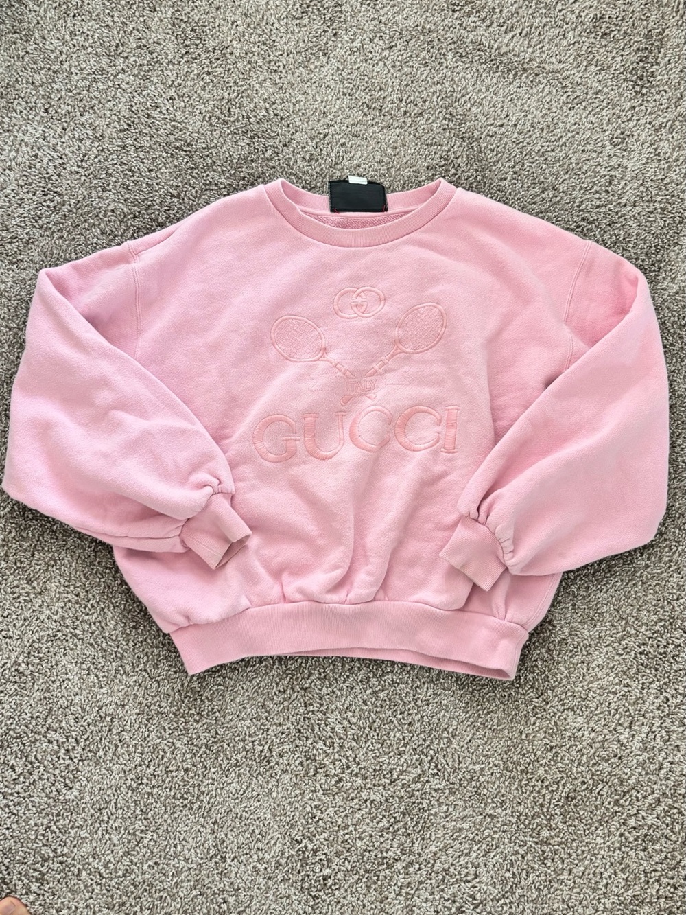 Gucci Pink Embroidered Tennis Logo Sweatshirt